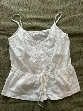 Abercrombie & Fitch White Linen Lace-Front Drawstring Cami
